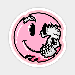 Creepy Pastel Goth Pink Smiley Face Skull Emoji Magnet