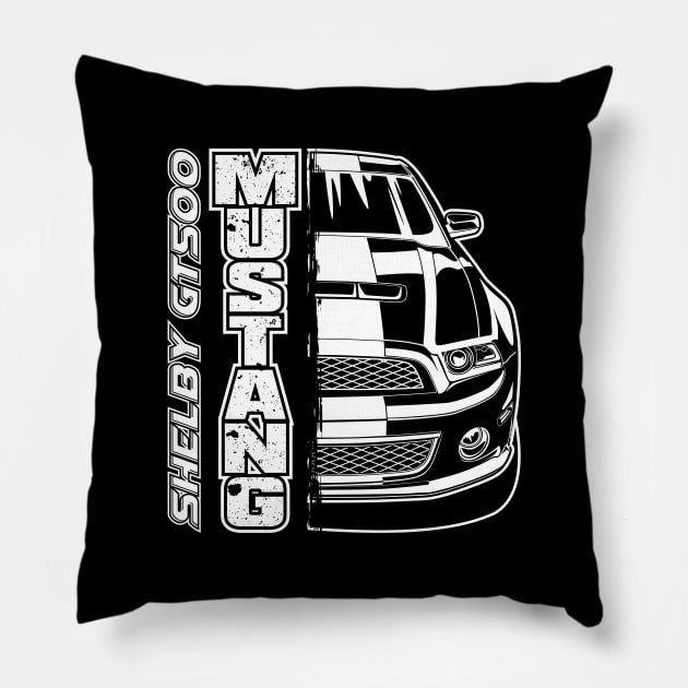 Mustang Shelby GT500 (White Print) Pillow by WINdesign