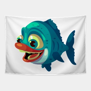 Blue Fish Lips Cartoon Illustration Tapestry