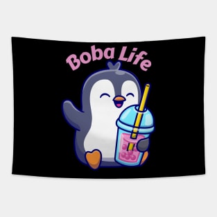 Cute penguin boba tea lover Tapestry