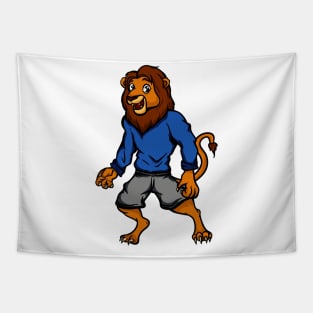 Cute Anthropomorphic Human-like Cartoon Character Lion in Clothes Tapestry