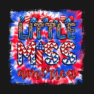 Little Miss Us America 4Th Of July Messy Bun Toddler Girls T-Shirt