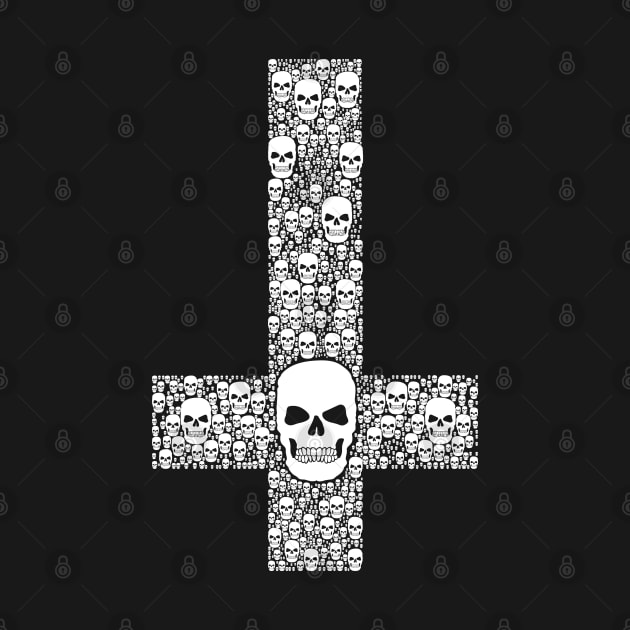 Upside down Cross made of skulls, white by HEJK81