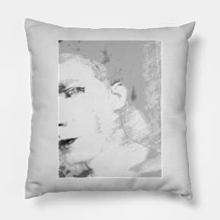 Portrait, digital collage and special processing. Face glimpse.Very beautiful guy. Very soft. Grayscale. Pillow