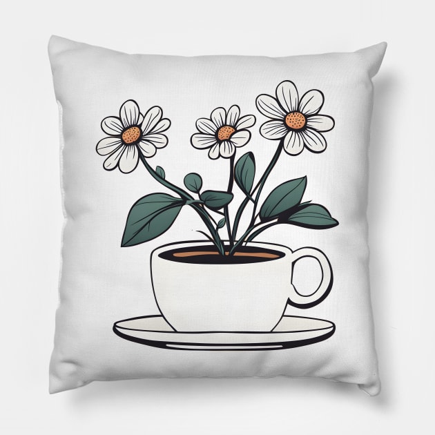 cup of Coffee With Flowers Pillow by CAFFEIN