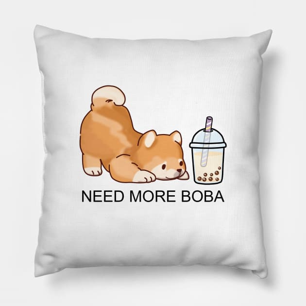 Cute Little Shiba Needs More Boba! Pillow by SirBobalot