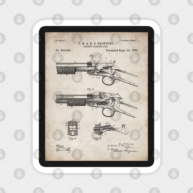 Browning Breach Rifle Patent - Gun Lover Gunsmith Art - Antique Magnet by patentpress