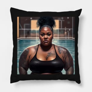 Summer Vibes, Curvy Summer, Beautiful Superwoman, Swimmer Athlete. Female are strong. Sticker Pillow