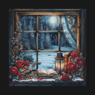 Fantasy winter starry night window T-Shirt