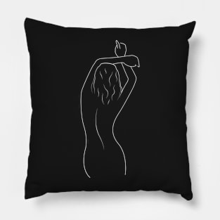 Minimalistic Neutral Line Art Woman From Behind - White Pillow