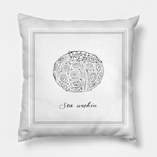 White Sea urchin. Black and white retro style illustration. Pillow