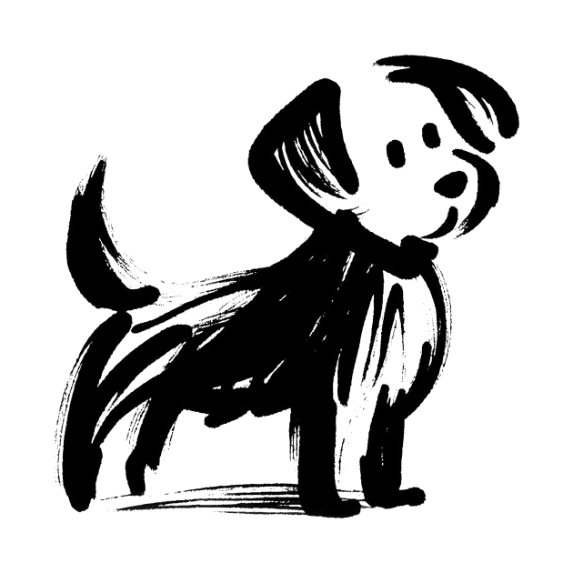 Simple stick figure drawing of a dog in black iink by WelshDesigns