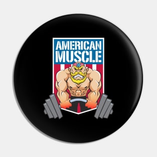 American Muscle Big Strong Muscular Man Bodybuilding Lifting weights Deadlifting Bulking in the gym Pin