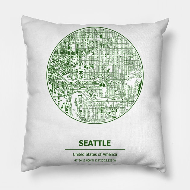 Seattle city map coordinates Pillow by SerenityByAlex