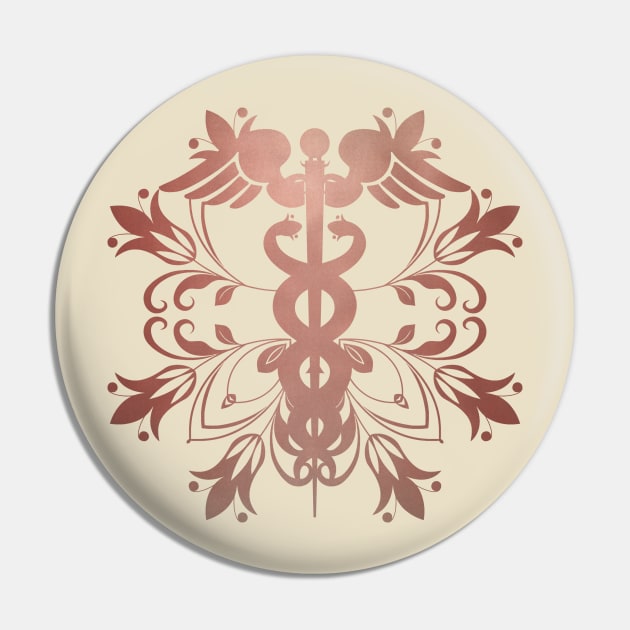 Abstract Floral Caduceus - Pink Pin by Korry