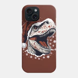 t-rex with christmas hat on red background Phone Case