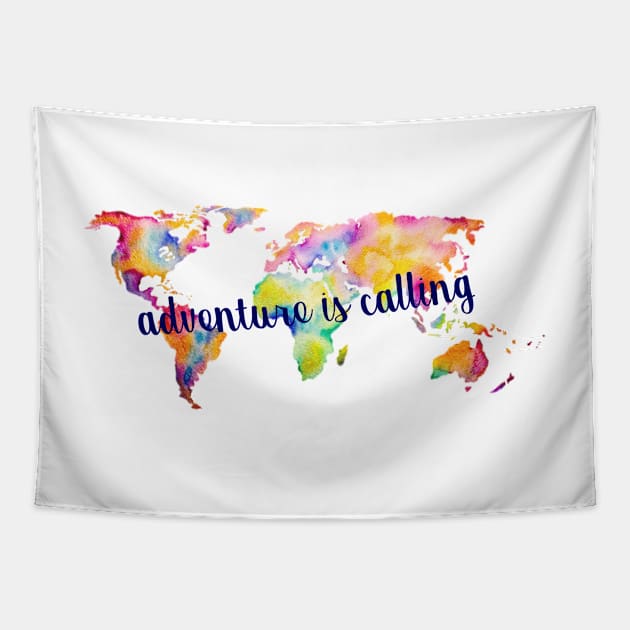 Adventure is Calling World Map Tapestry by annmariestowe