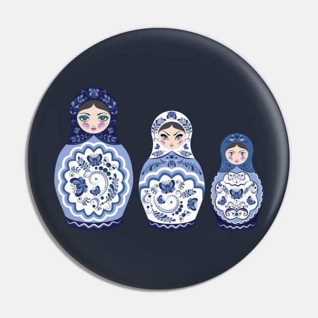 Blue Matryoshka Dolls Pin by AnnArtshock