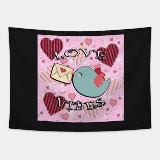 Valentines & Love Gifts: Birdies, Heart Design Pink Gold & Red Hearts Love Cute Vintage Valentine Card Graphic Design Gifts Tapestry