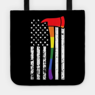 Firefighter American Flag LGBT-Q Gay Pride Flag Fireman Tote