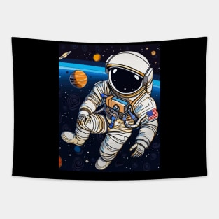 An astronaut floating in space surrounded by planets 3 Tapestry