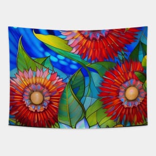 Red Staind Glass Flowers Tapestry