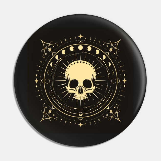 Human Skull with Phases of Moon Esoteric Illustration Pin by devaleta