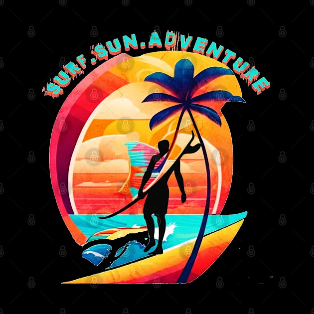 Surf Sun Adventure, Hello Summer Vintage Funny Surfer Riding Surf Surfing Lover Gifts by Customo