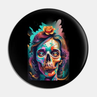 The face with a skull has strong, expressive colors Pin