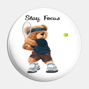 BEAR PLAYING TENNIS Pin