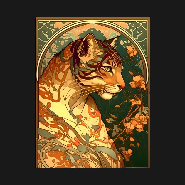 Vintage Art Nouveau Alphonse Mucha Inspired Tiger Design by entwithanaxe