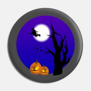 Halloween Flying Witch & Pumpkins Pin