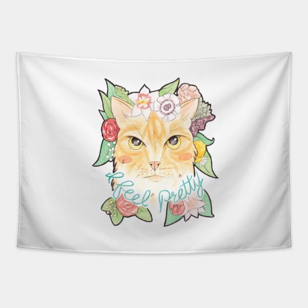 I Feel Pretty // Ginger Cat with Flowers Tapestry by arosecast