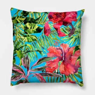 Tropical Background. watercolor tropical leaves and plants Pillow