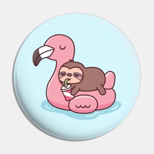 Cute Sloth Chilling On Pink Flamingo Pool Float Pin