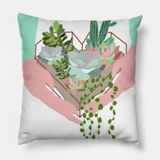 Succulents in heart shaped terrarium Pillow