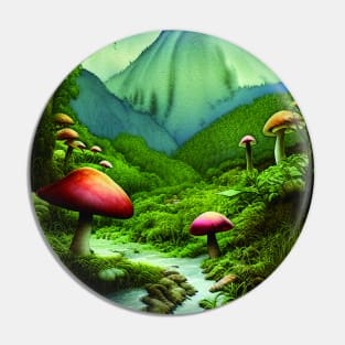 Mushroom And Mountains, Digital Painting Of Nature Pin