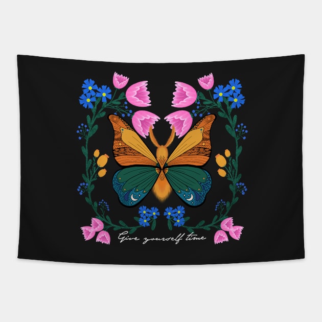 Magic moth, inspirational art florals and butterflies, botanical art, Tapestry by BosskaDesign