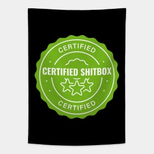 Certified Shitbox - Green Label With Stars And White Text Circle Design Tapestry