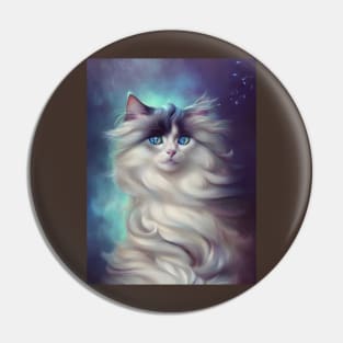 Long Haired Cat - Modern Digital Art Pin