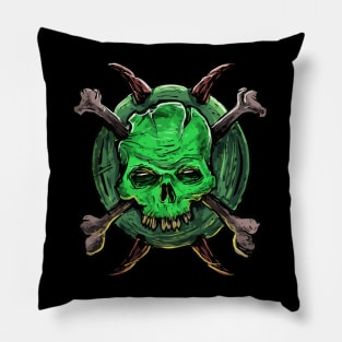 Green Skull and Crossbones Pillow