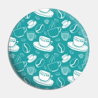 Coffee Pattern Turquoise Teal Pin