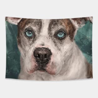 Painting of a Gorgeous Amstaff Dog with Blue Eyes Tapestry