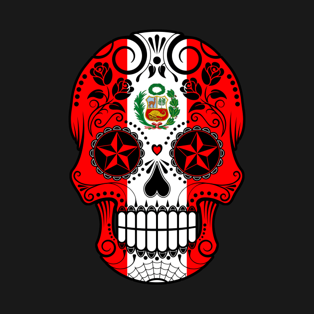 Peruvian Flag Sugar Skull with Roses by jeffbartels