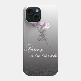 Spring is in the air, grey, pink, purple, floral, flowers, leaves, botanical, pattern, decor, art, TeePublic Phone Case