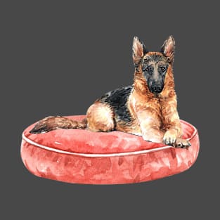 German Shepherd Dog & His Red Bed T-Shirt