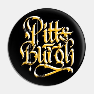 Pittsburgh Black and Yellow Calligraphy Script Pin