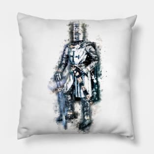 Fearless Knights Templar Warrior of Christ Watercolor Abstract Art Pillow