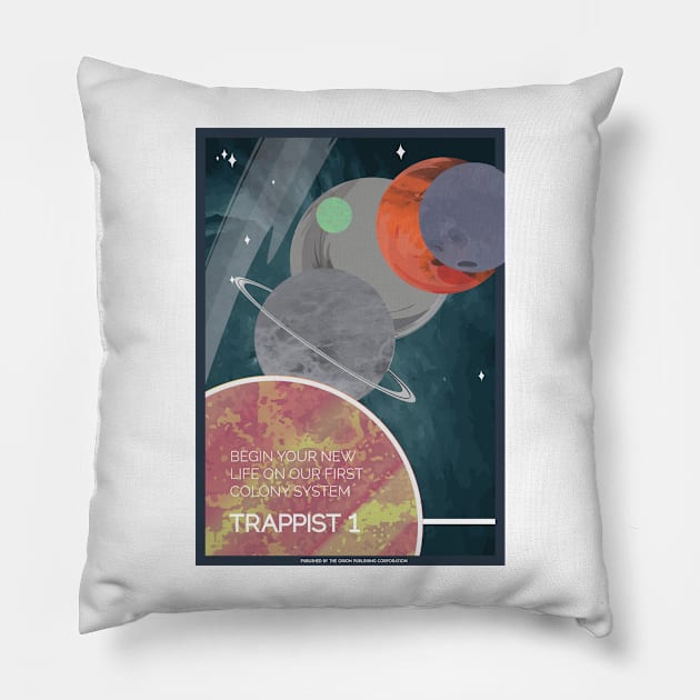 Trappist 1 Colony Vintage Space Poster Pillow by Walford-Designs