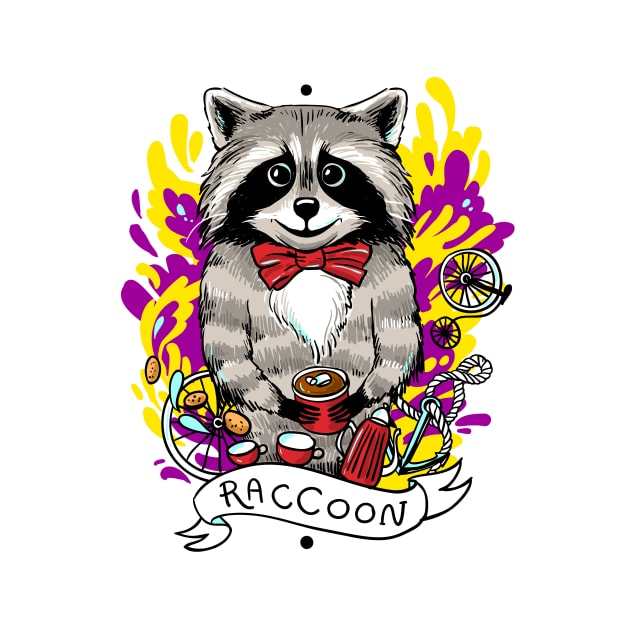 beautiful-cartoon-poster-raccoon-drinks-black-tea by zwestshops